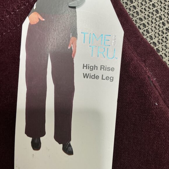 Time And Tru Womens Size 20 Burgundy Wine  High Rise Wide Leg Velvet Pants - Picture 10 of 12